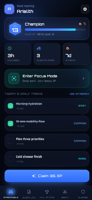 LifeXP — daily quests & focus mode