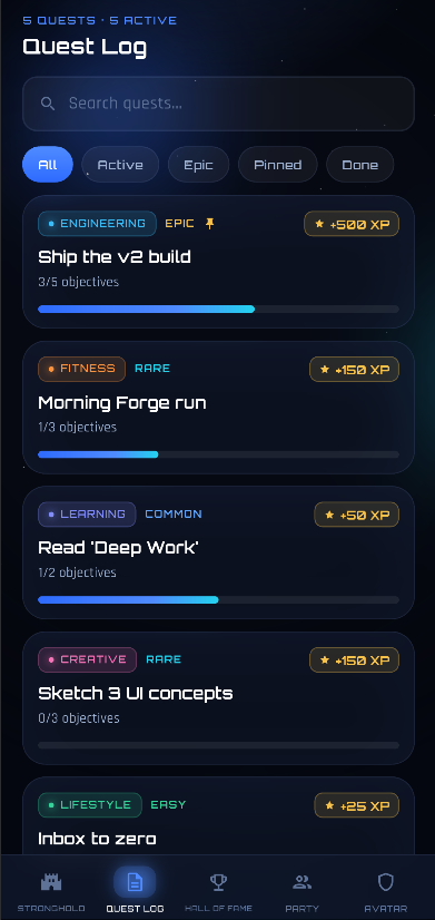 LifeXP — quest log